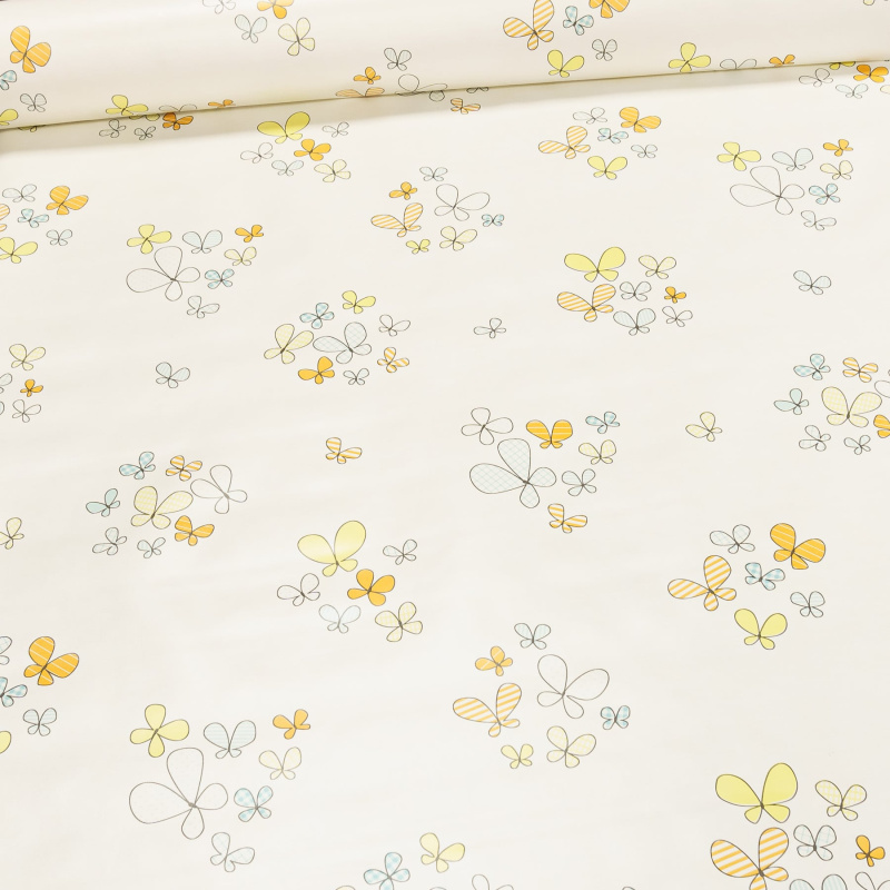 Ubrus PVC s textilním podkladem E40/07, skupinky motýlků na smetanové, š.140cm (metráž)