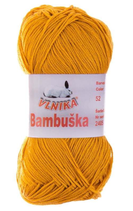 Pletací / háčkovací příze Vlnika BAMBUŠKA 52 hořčicová, klasická, bambusová, 50g/205m
