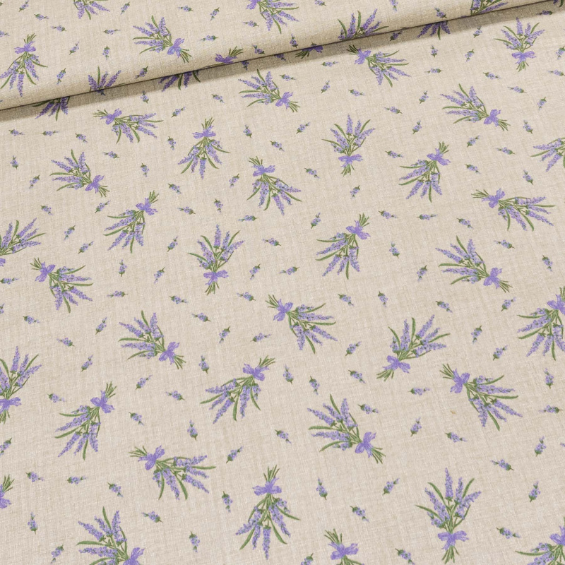 Bavlněné plátno 2676/1571805/36, levandule na režné, š.140cm (látka v metráži)