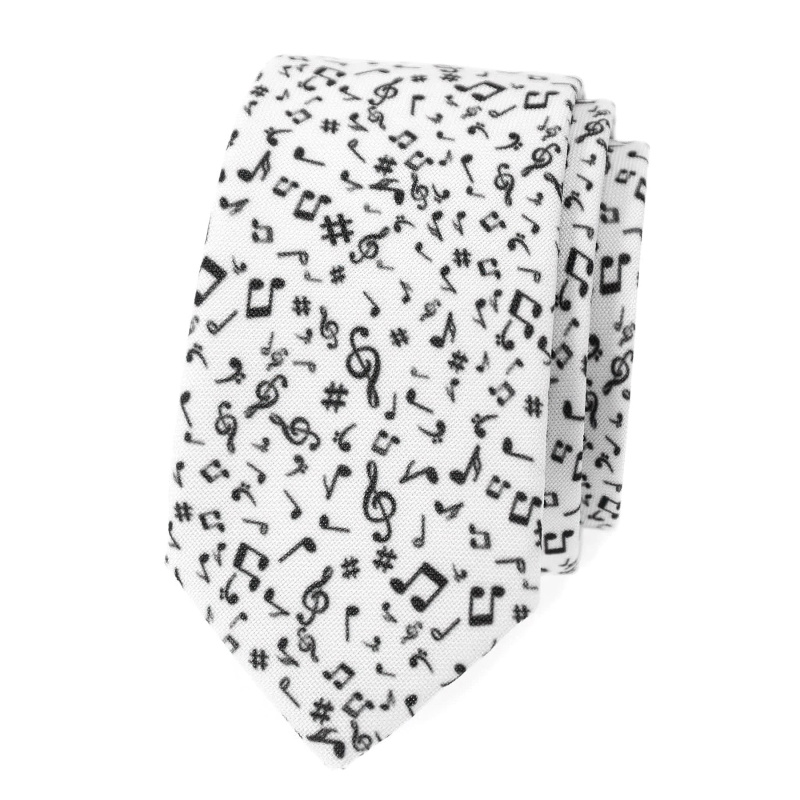 Avantgard Hudební kravata unisex SLIM LUX 571-1975, bílá, 5x146 cm