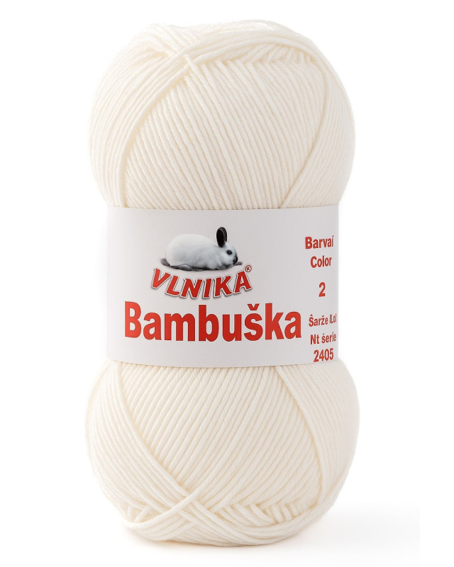 Pletací / háčkovací příze Vlnika BAMBUŠKA 02 smetanová, klasická, bambusová, 50g/205m