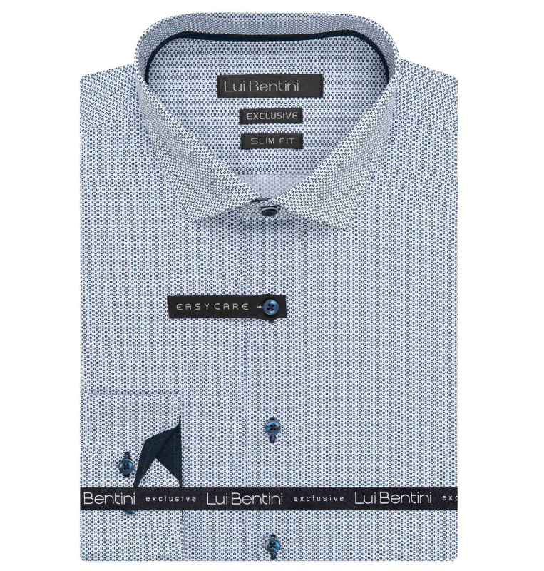 Pánská košile Lui Bentini, modrobílá puntíkovaná LDS246, dlouhý rukáv, slim fit, vel. 40