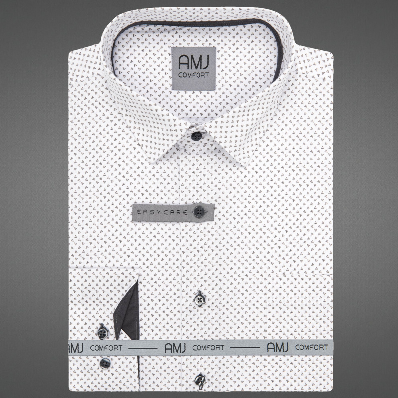 Pánská košile AMJ bavlněná, bílá s černými trojúhelníky VDBR1402, dlouhý rukáv, slim fit, vel. 41