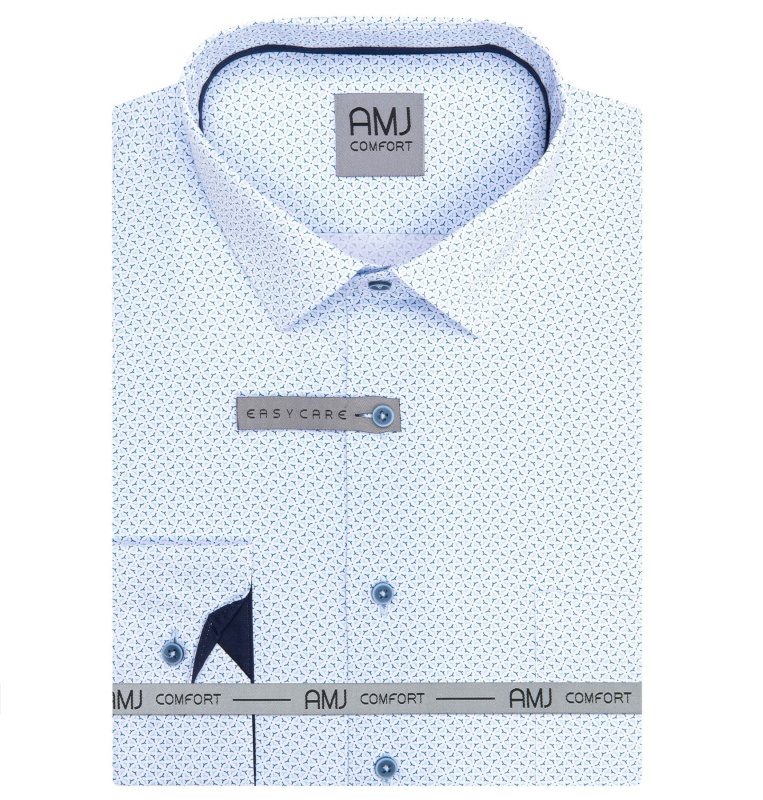 Pánská košile AMJ bavlněná, modro-bílá vzorovaná VDBPSR1476, dlouhý rukáv, prodloužená délka, slim fit, vel. 40