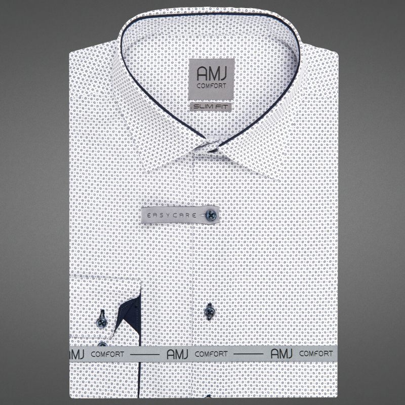 Pánská košile AMJ bavlněná, bílá čárkovaná VDSBR1463, dlouhý rukáv, slim fit, vel. 45