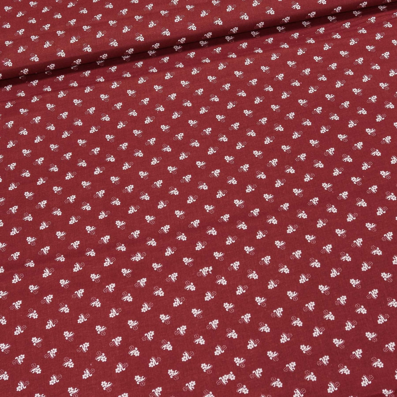 Bavlněné plátno 303000/32, bílý kvítek, bordó, š.140cm (látka v metráži)