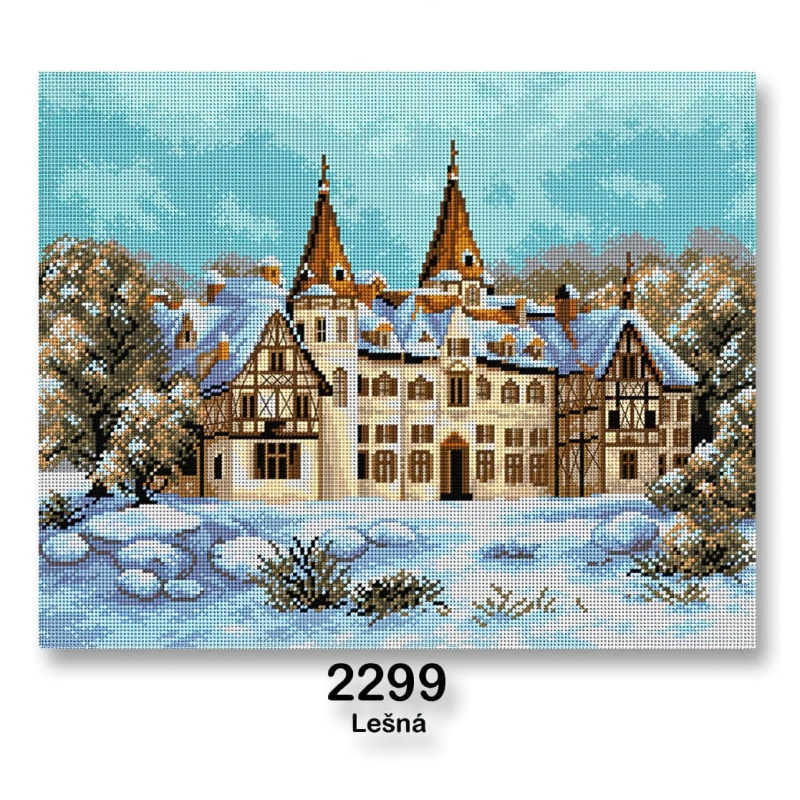 VTC Vyšívací předloha, obrázek na vyšívání 70242/2299, zámek Lešná, modrá, 40x50cm