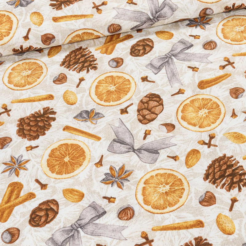 Směsové plátno vánoční CH 25, pomeranče a skořice, oranžová, š.140cm (látka v metráži)