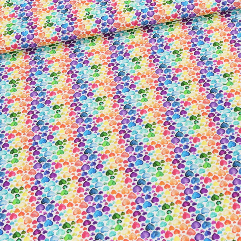 Bavlněné plátno BUBBLE HEART 60 MULTIKOLOR, barevná srdíčka, š.150cm (látka v metráži)