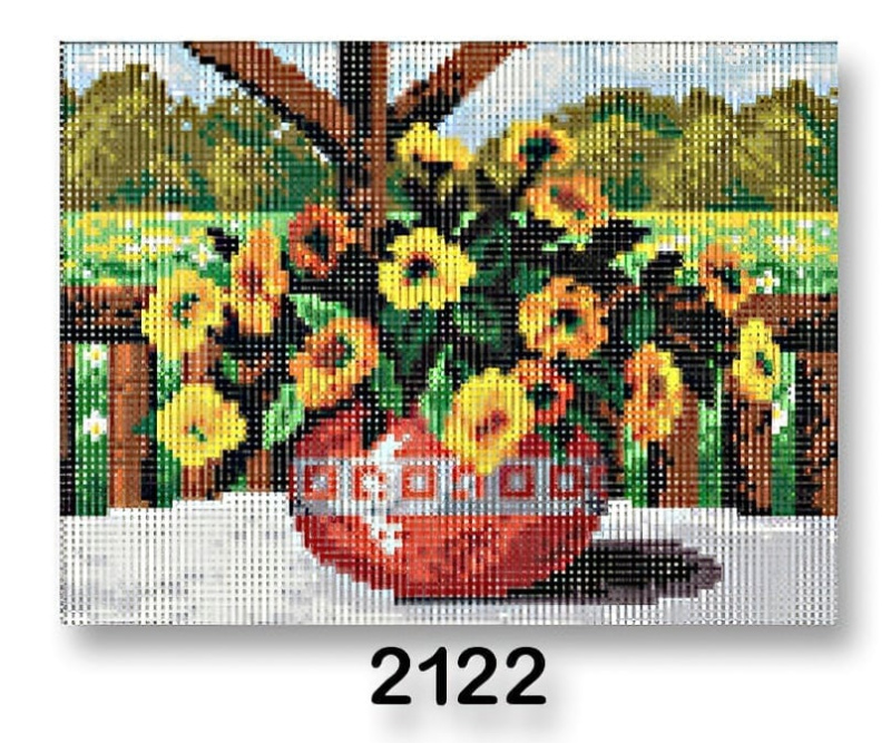 VTC Vyšívací předloha, obrázek na vyšívání  70246/2122, květiny ve váze, žlutá, 18x24cm