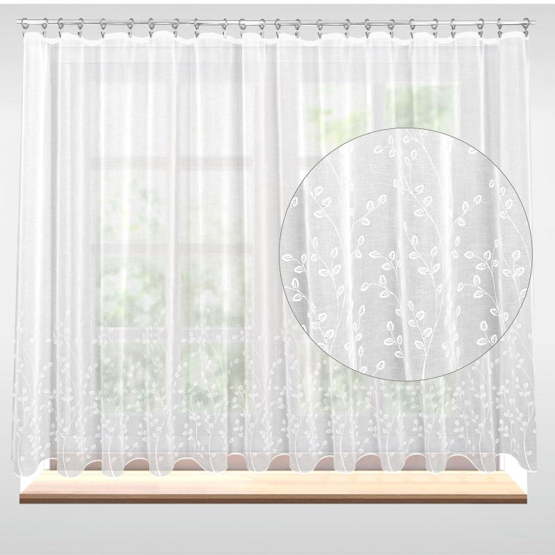 Forbyt záclona polyesterový batist RIVOLI 37449, vyšívané lístky, s bordurou, bílá, výška 140cm (v metráži)