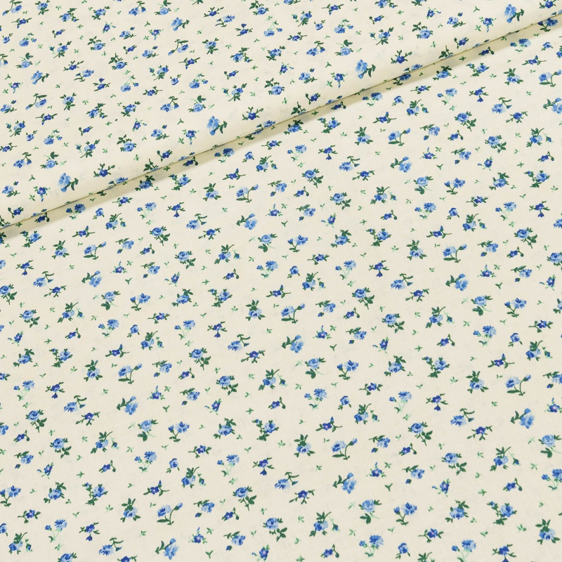 Bavlněné plátno 103000/6340 BLUE, modré růžičky na smetanové, š.140cm (látka v metráži)