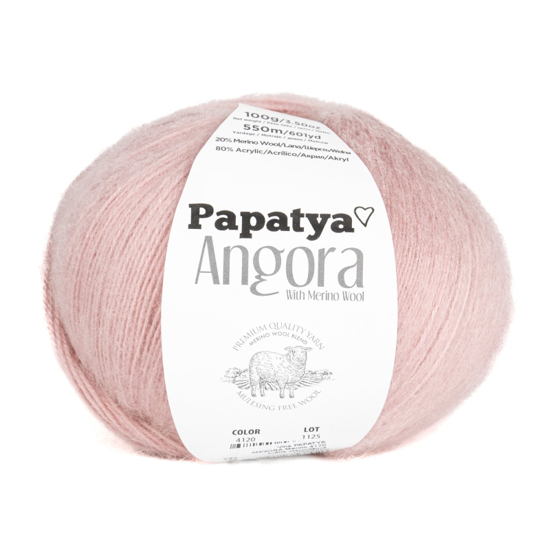 Vlnika Pletací příze PAPATYA ANGORA MERINO 4120 světlá starorůžová, jednobarevná, s vlasem, 100g/550m