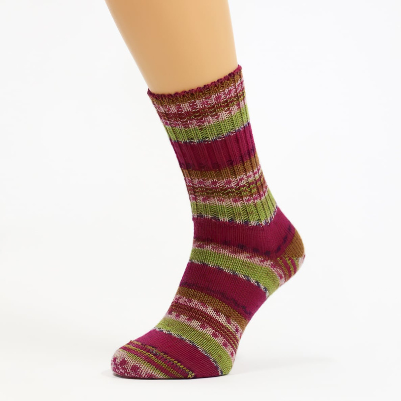 Bapon Vlněné, teplé zimní dámské ponožky IVKA 615/4 růžovo-zelený proužek, vysoké, vel. 36-37