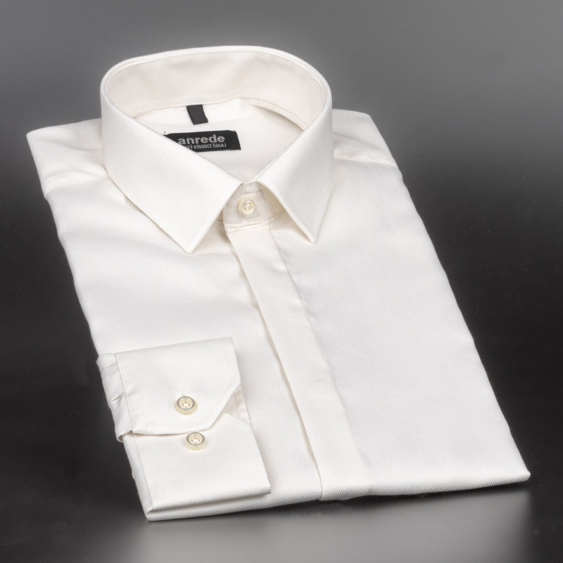 Luxusní pánská košile ANREDE Šohaj Strážnice, ecru s rypsovým vzorem 7070 ES, dlouhý rukáv, slim fit, vel. 39