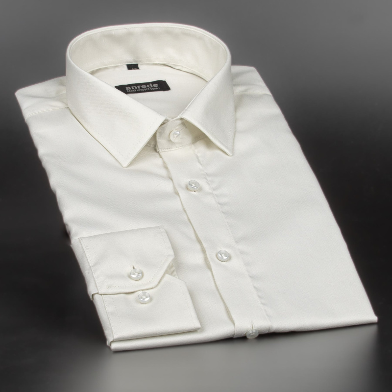Luxusní pánská košile ANREDE Šohaj Strážnice, ecru rybí kost 6927 ES, dlouhý rukáv, slim fit, vel. 42