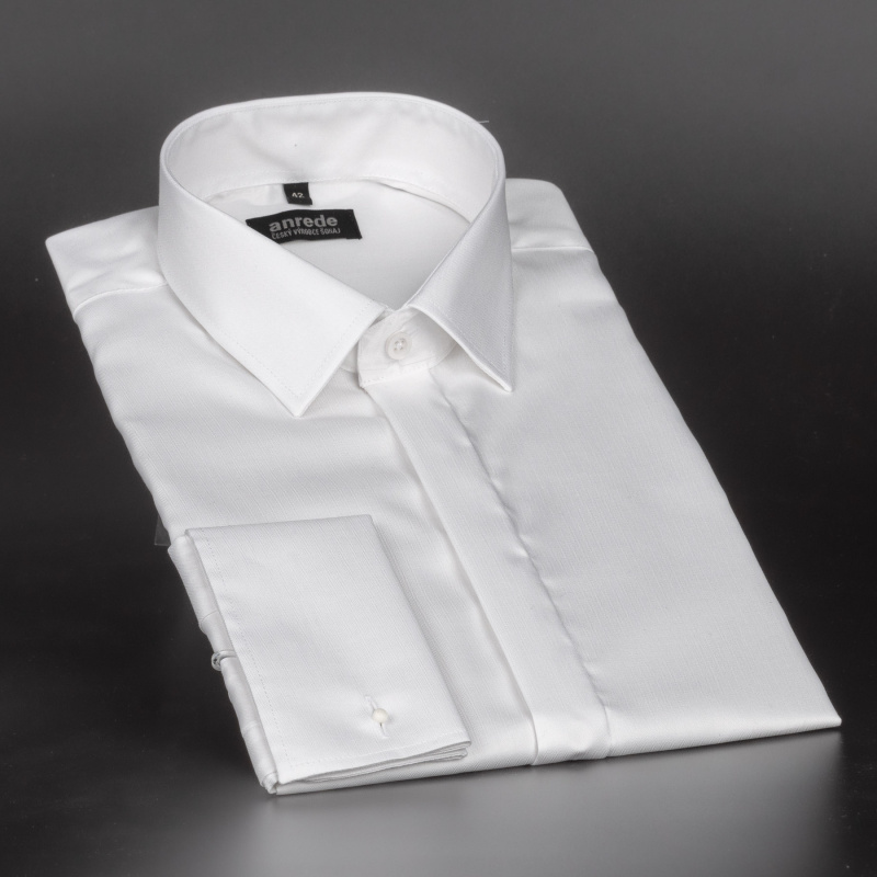 Luxusní pánská košile ANREDE Šohaj Strážnice, bílá rybí kost 7000 ES, dlouhý rukáv, slim fit, vel. 41