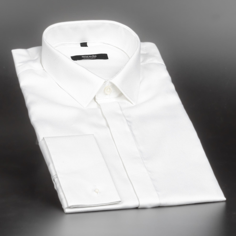 Luxusní pánská košile na manžetové knoflíčky ANREDE Šohaj Strážnice, bílá s rypsovým vzorem 6353 ES, dlouhý rukáv, slim fit, vel. 43