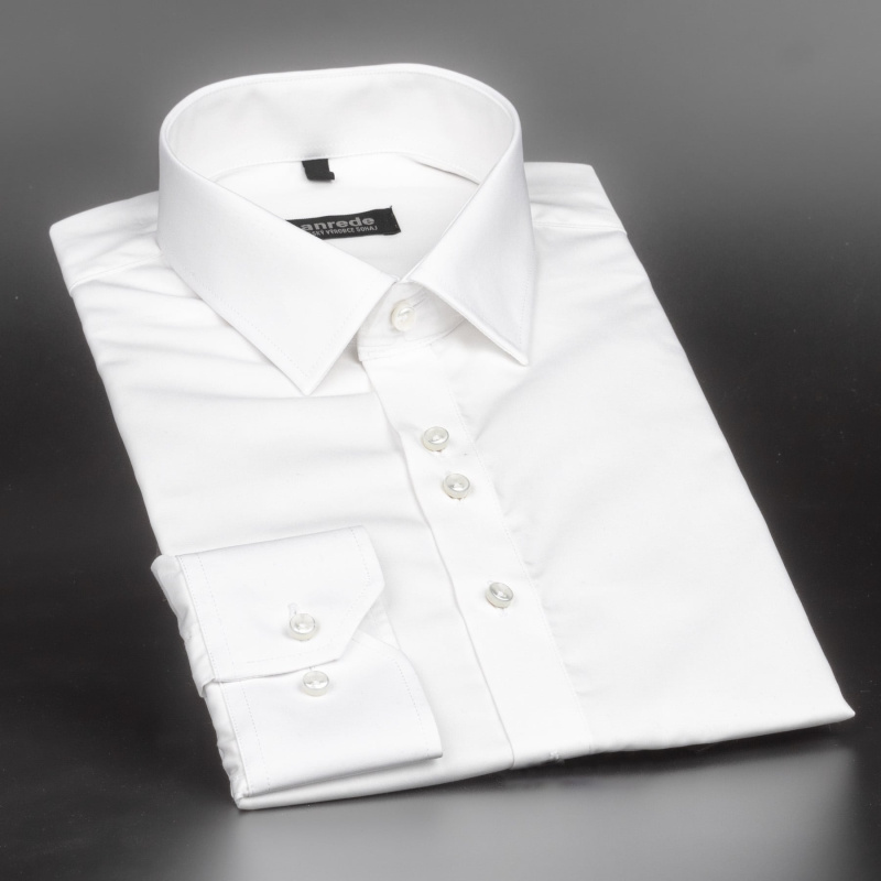 Luxusní pánská košile ANREDE Šohaj Strážnice, bílá hladká 7882 ES, dlouhý rukáv, slim fit, vel. 40