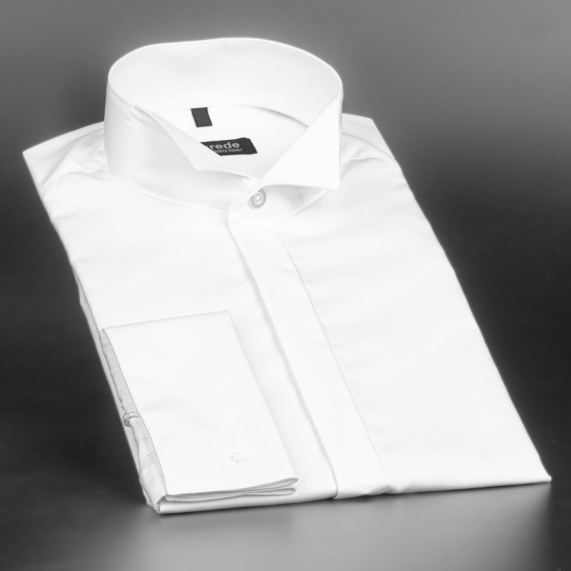 Fraková pánská košile na manžetové knoflíčky ANREDE Šohaj Strážnice, bílá 7078 ES, dlouhý rukáv, slim fit, vel. 37