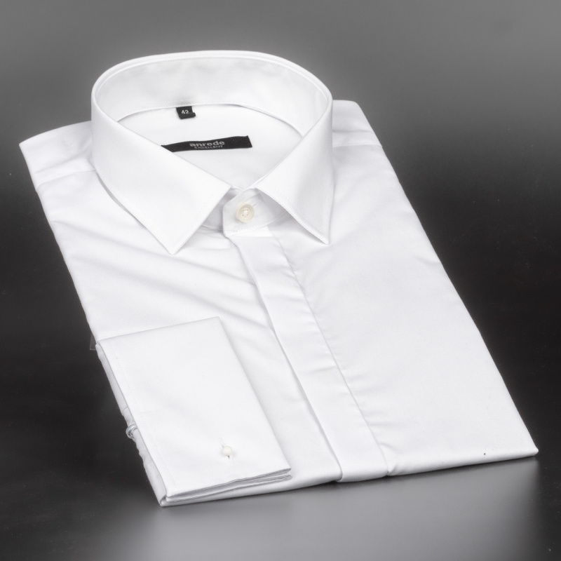 Luxusní pánská košile na manžetové knoflíčky ANREDE Šohaj Strážnice, bílá hladká 6176 ES, dlouhý rukáv, slim fit, vel. 40