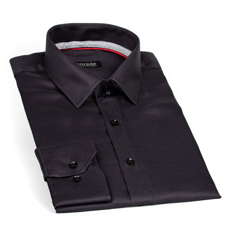 Luxusní pánská košile ANREDE Šohaj Strážnice, černá s rypsovým vzorem 7926 ES, dlouhý rukáv, slim fit, vel. 38