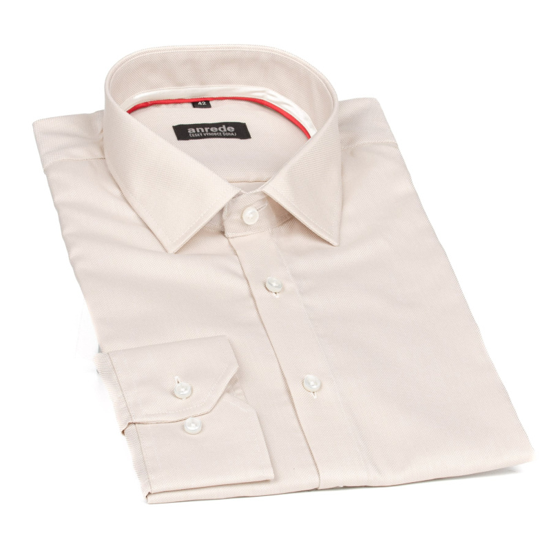 Luxusní pánská košile ANREDE Šohaj Strážnice, béžová režná 6914 ES, dlouhý rukáv, slim fit, vel. 42