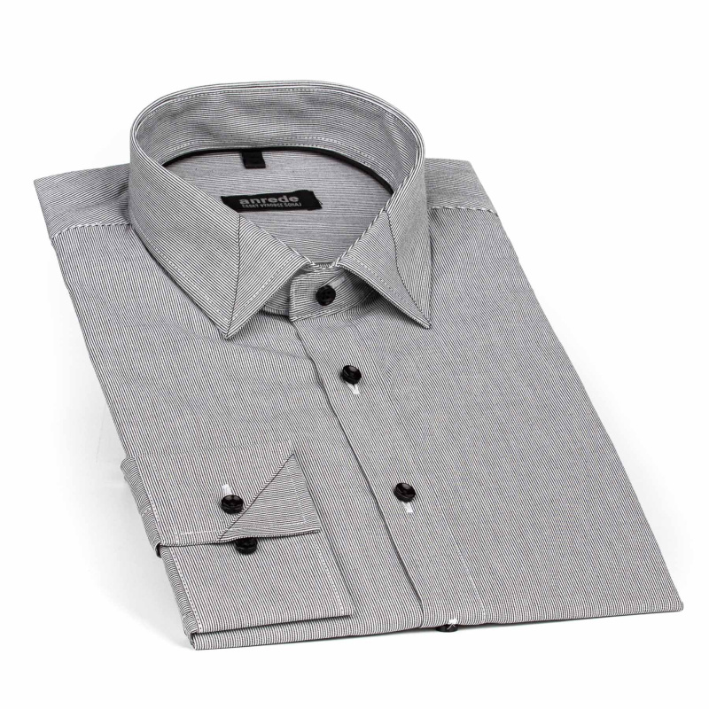 Luxusní pánská košile ANREDE Šohaj Strážnice, světle šedá - tenký proužek 6938 ES, dlouhý rukáv, slim fit, vel. 37