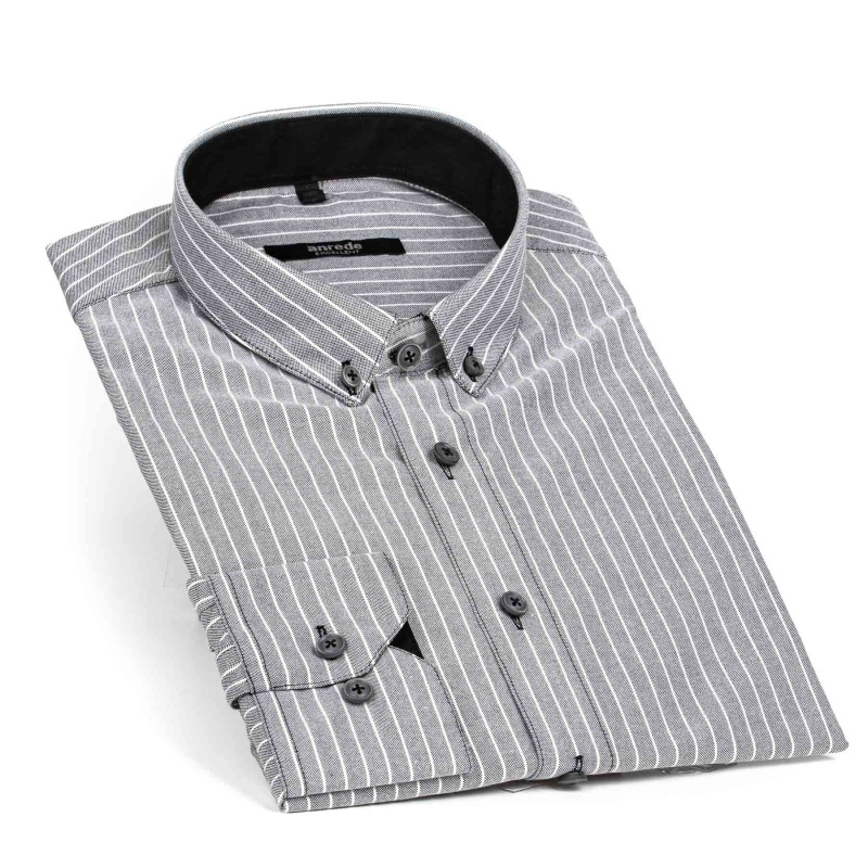 Luxusní pánská košile ANREDE Šohaj Strážnice, šedá - silný proužek 5847 ES, dlouhý rukáv, slim fit, vel. 41