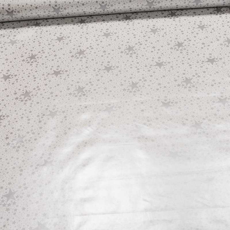 Fantastik ubrus PVC s textilním podkladem vánoční 226/2 stříbrné hvězdy na bílé, š.140cm (metráž), š.140cm (metráž)