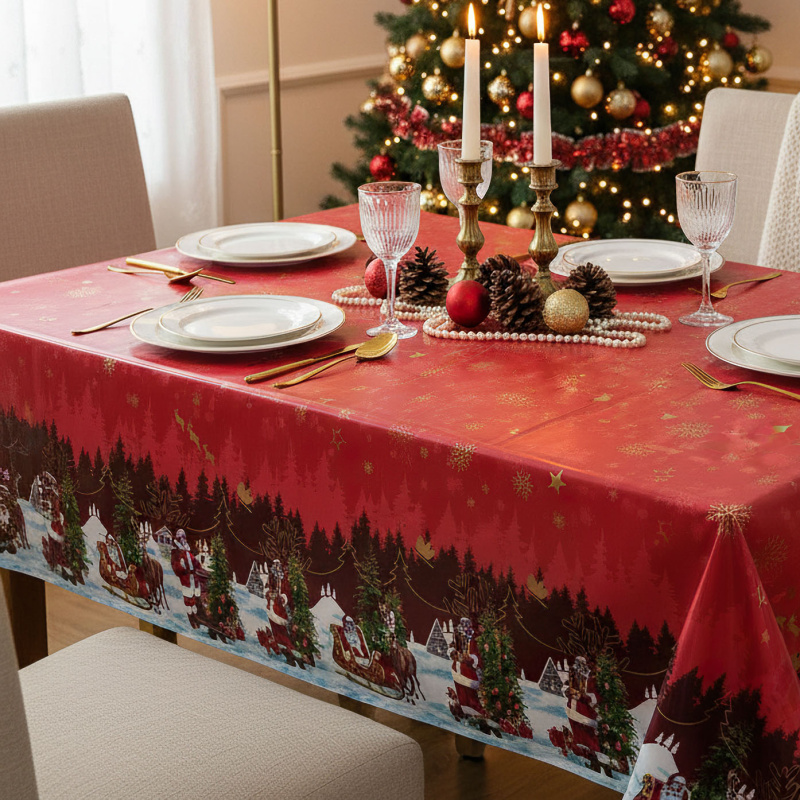 Sareha ubrus PVC s textilním podkladem vánoční 1264-1, santovy Vánoce červené, š.140cm (metráž)