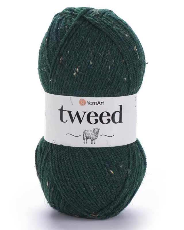 YarnArt pletací příze TWEED 232 tmavě zelená s barevnými nopky, 100g/300m