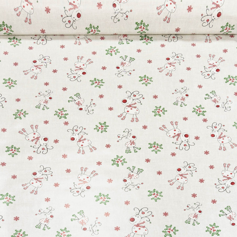 Kubík ubrus PVC s textilním podkladem vánoční N4B/01 sobíci na béžovém žíhání, š.140cm (metráž)