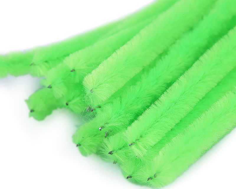 Chlupatý modelovací drát 160281/24, jednobarevná zelená neon, průměr 6mm, délka 30cm, (1 balení, 20 kusů)