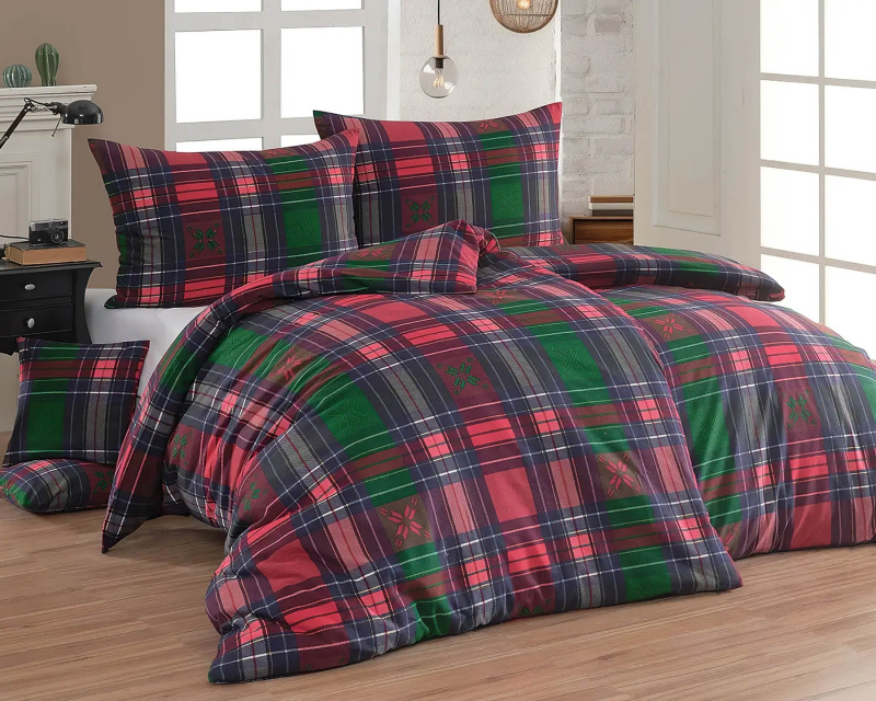 Matějovský Povlečení TAYLOR, červeno-zelené káro, flanel premium, 140x220cm + 70x90cm
