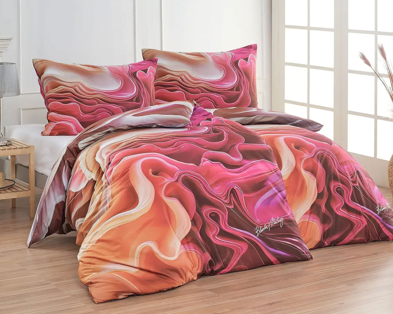 Matějovský Povlečení BLANKA MATRAGI - ROMANCE, dynamický vzor, béžové a meruňkové, bavlněný MAKO satén, digitál, 140x200cm + 70x90cm