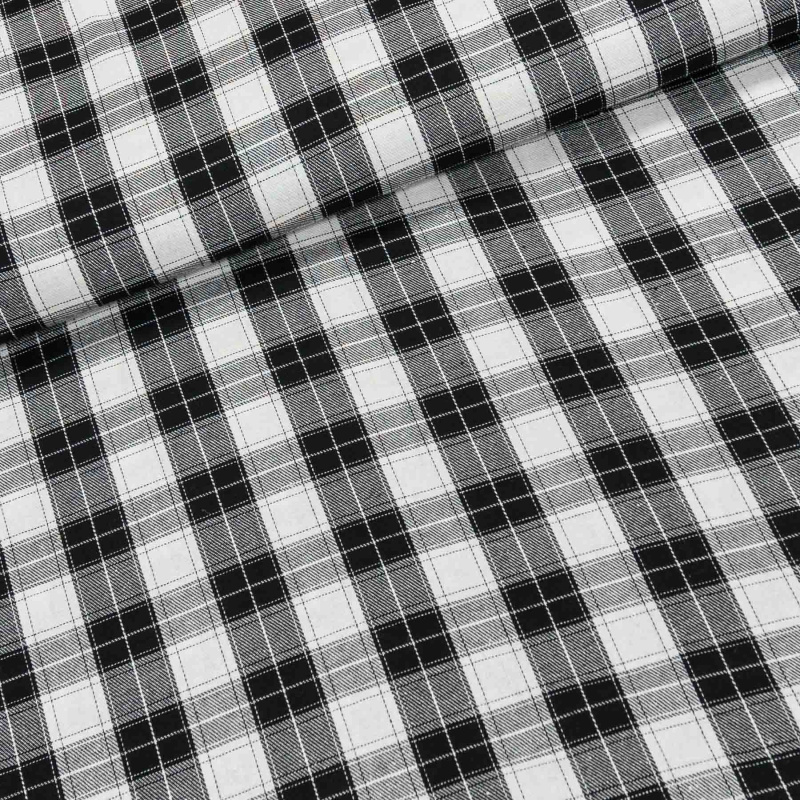 Flanel tkaný / barchet, oboustranný 38, černo-bílé káro, š.150cm (látka v metráži)