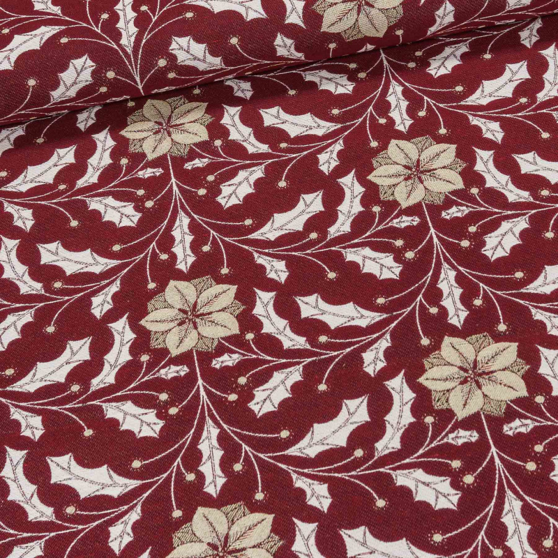 Směsové plátno vánoční SUGAR PLUM 02, mahonka na vínové, š.140cm (látka v metráži)