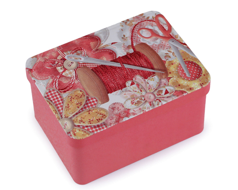 Stoklasa Krabička na šití a jehly, plechová 90322/5 růžová, špulka nití, 9,5 x 12,5 x 6,5cm (obdélník)