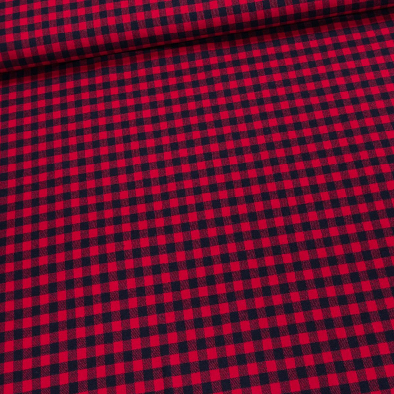 Flanel směsový tkaný / oboustranný, červeno-černá kostička, š.150cm (látka v metráži)