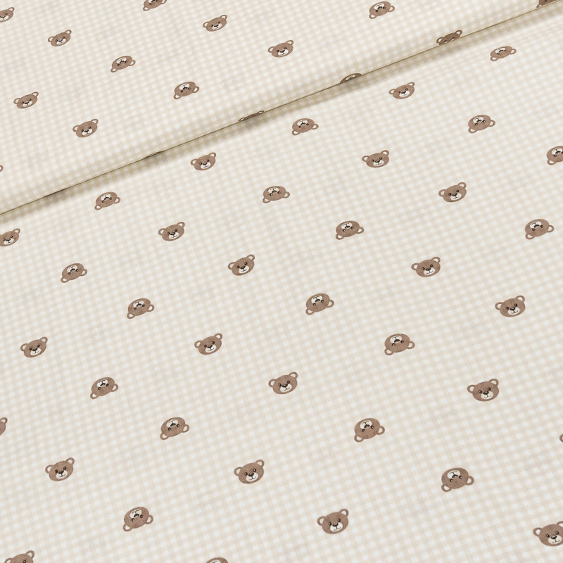 Bavlněné plátno dětské ELIŠKA, medvídek na béžové kostičce, š.160cm (látka v metráži)