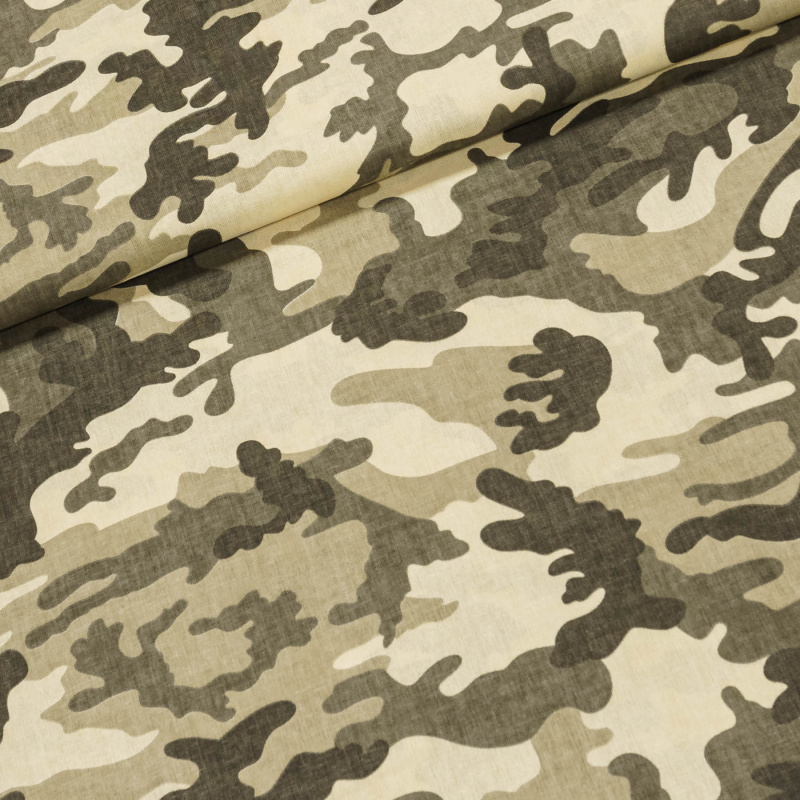 Bavlněné plátno POLO khaki-smetanový maskáčový vzor, š.160cm (látka v metráži)