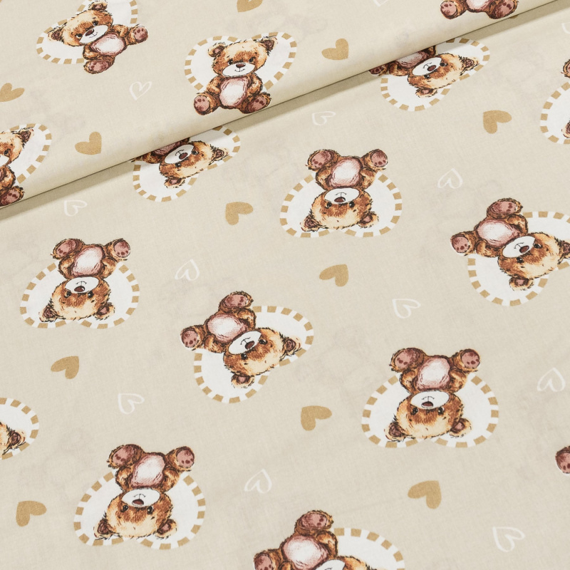 Bavlněné plátno dětské POLO hnědý medvídek na béžové, š.160cm (látka v metráži)
