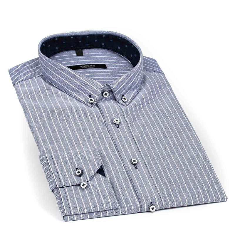Luxusní pánská košile ANREDE Šohaj Strážnice, modrá - silný proužek 5846 ES, dlouhý rukáv, slim fit, vel. 43