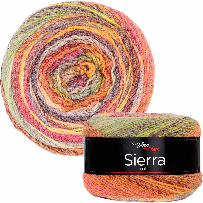Pletací / háčkovací příze Vlna-Hep SIERRA 7215 zeleno-žluto-oranžová, melírovaná, efektní 150g/450m