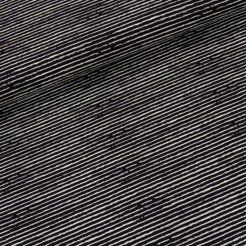 Bavlněný úplet KC1472-369, bílý proužek na černé, š.145cm (látka v metráži)