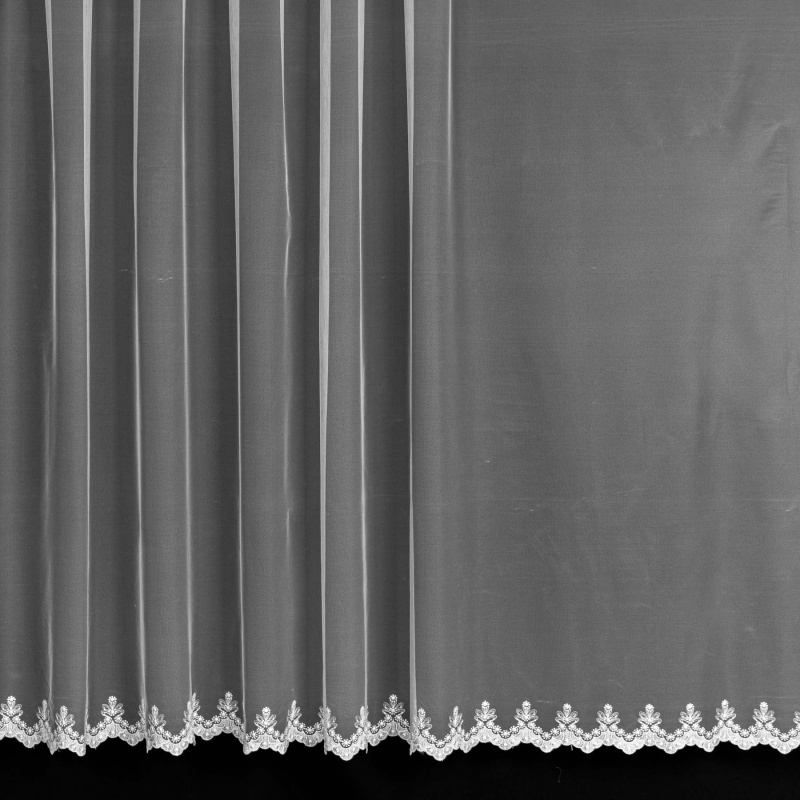 Rand Tylová záclona 12358TF, hladká s vyšívanou bordurou, bílá výška 290cm ( v metráži)