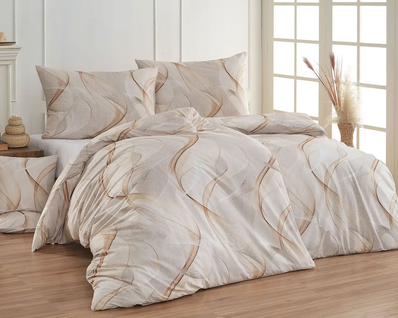 Matějovský Povlečení DELIGHT BAVLNA, zlaté vlnky, šedé, bavlna hladká digitál, 140x220cm + 70x90cm