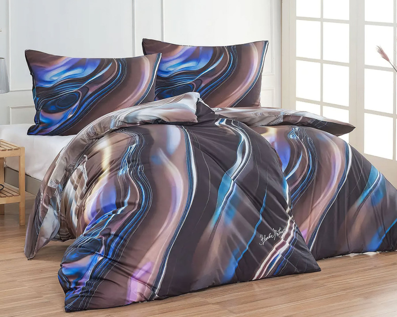 Matějovský Povlečení BLANKA MATRAGI - NOKTURNO, dynamický vzor, modré a hnědé, bavlněný MAKO satén, digitál, 140x200cm + 70x90cm