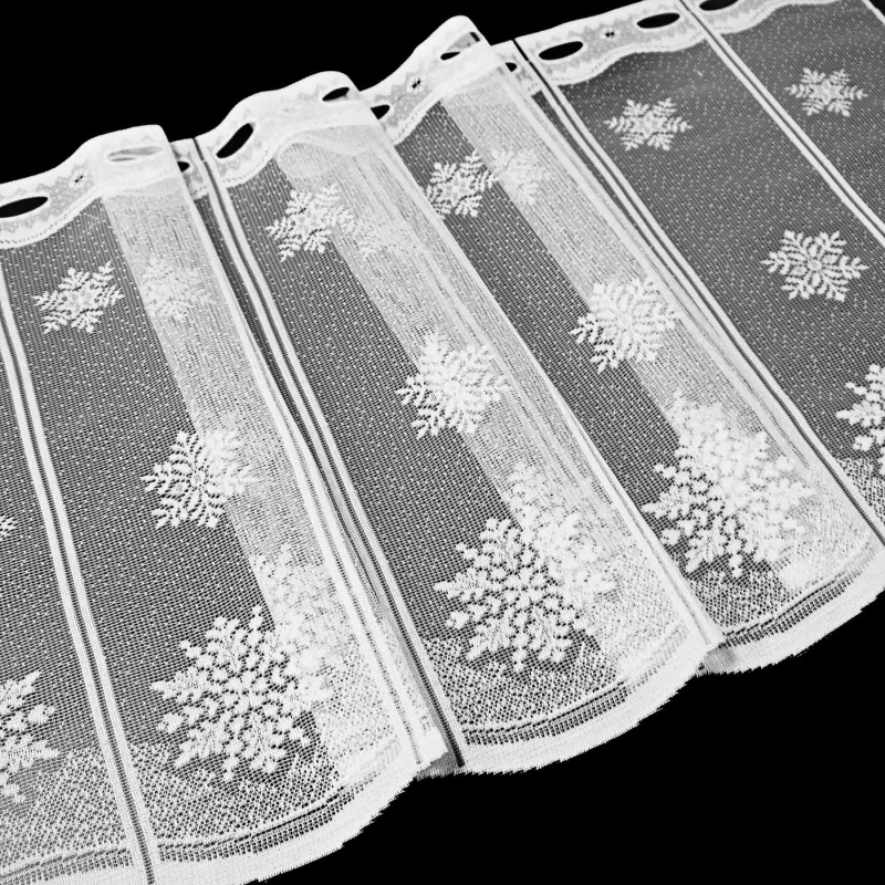 TextilCentrum Kusová záclona VLOČKY VITRÁŽ 19977, zimní, vánoční vzor s bordurou, jednobarevná bílá, výška 40 cm x šířka 200 cm (na okno)